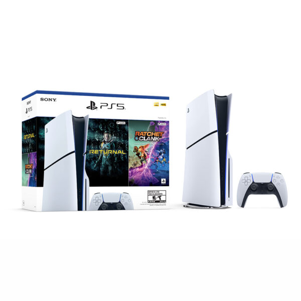 Consola PS5 SLIM Standard Bundle Incluye 2 Juegos (Ratchet Clank + Returnal)